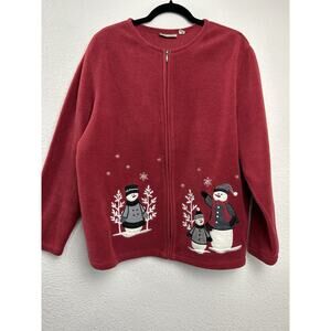 Croft & Barrow Fleece Jacket Women Size 1X Red Snowman‎ Design Christmas Winter